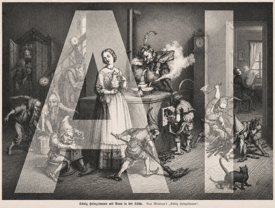 Bewerkte gravure met grote AI-letters
