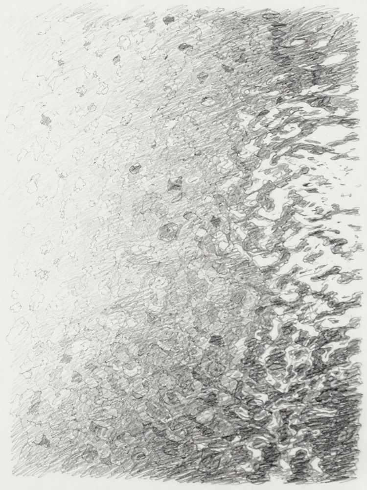 Potloodtekening van weerspiegelingen op water